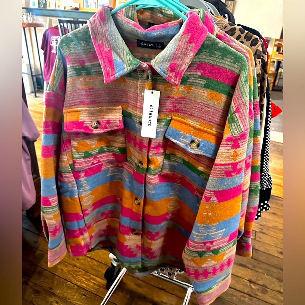 Brand new Shacket. Multi color. Large. Smoke free. Pet free